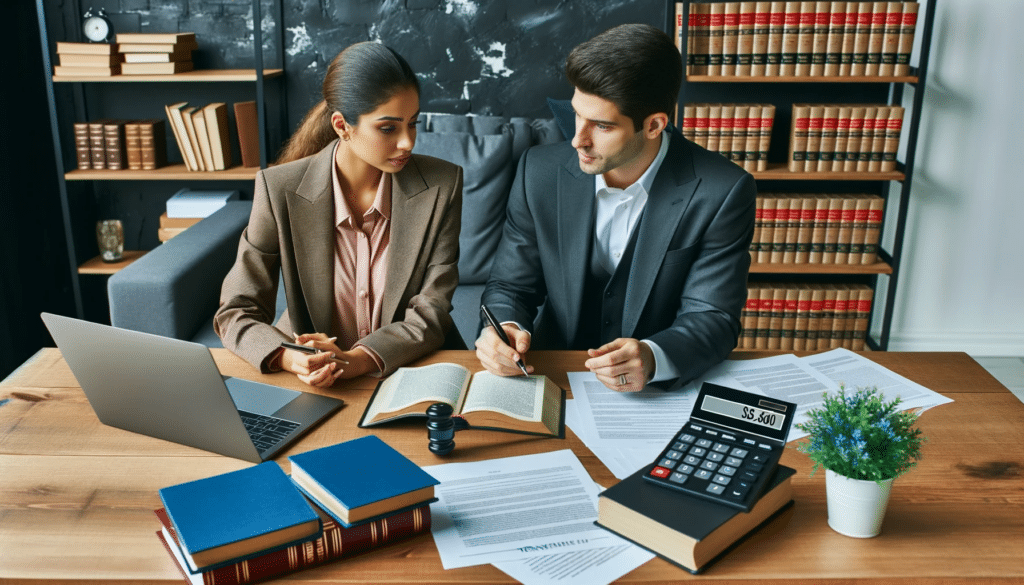 image of an attorney and client sitting at a desk discussing the costs of divorce in TN