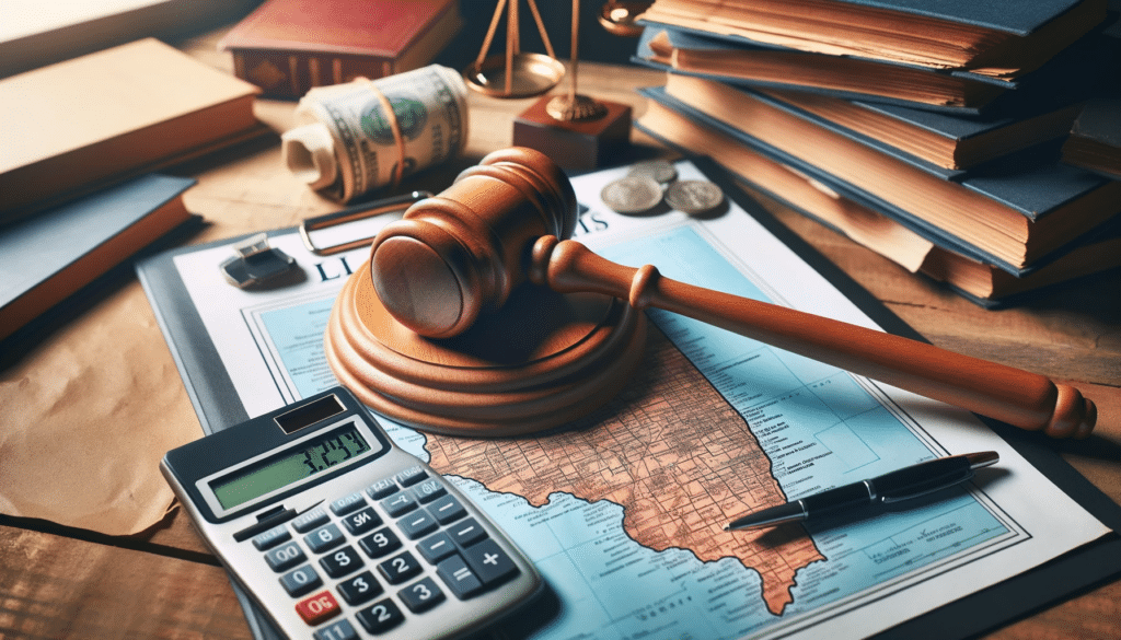 how much does a divorce cost in illinois image of gavel on top of a map of the state along with a calculator and some money