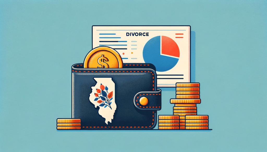 divorce costs in illinois drawing of a wallet with the state of IL on it with coins around it