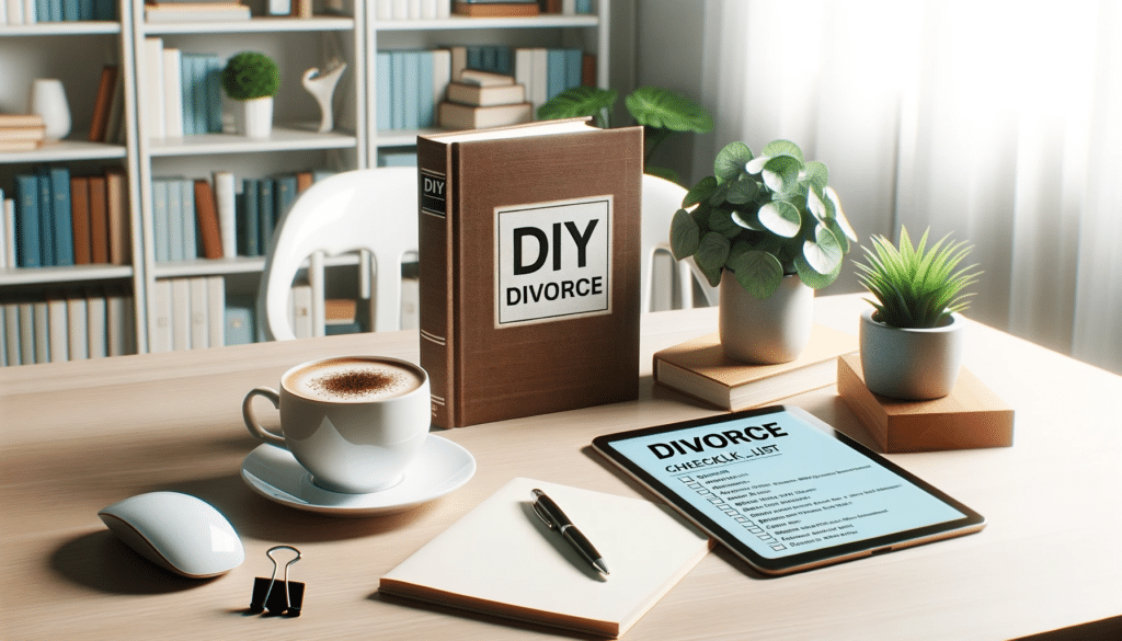 diy divorce book on table next to notepad, tablet and coffee mug