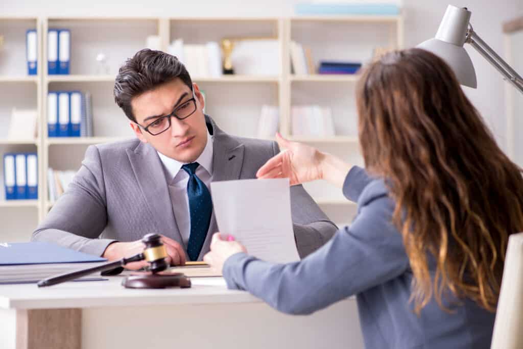 image of an indiana divorce attorney consulting with a client