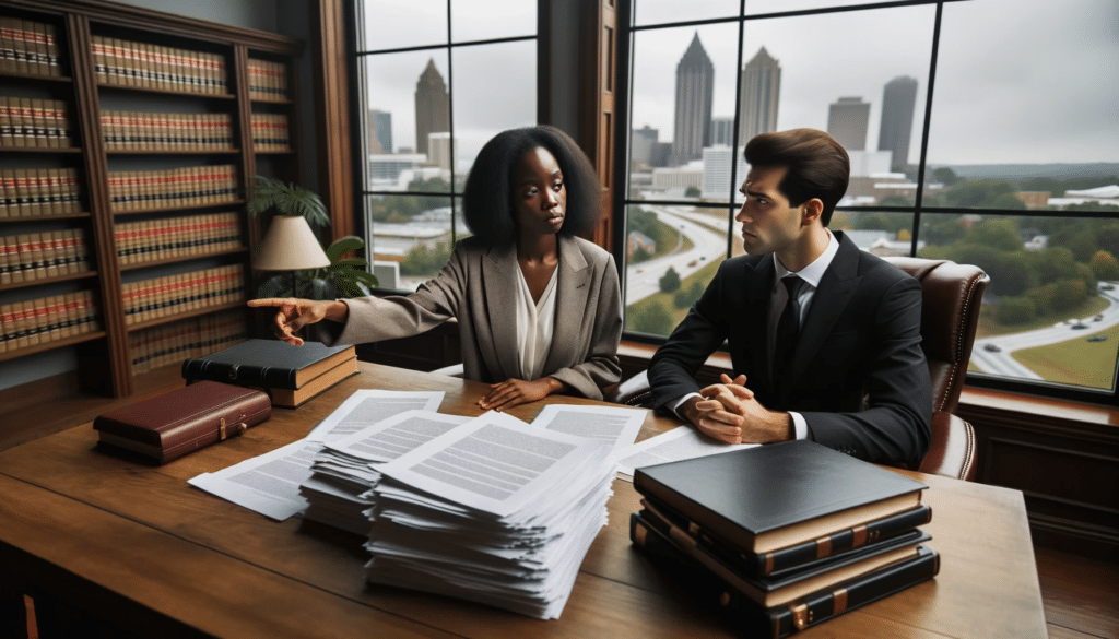 attorney and client in a georgia law office discussing divorce proceedings
