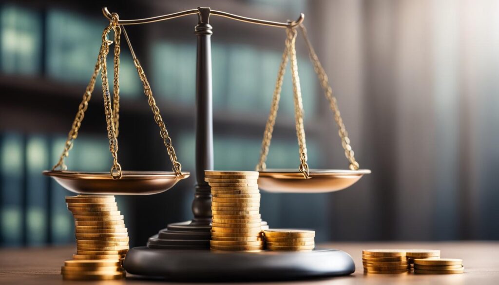 An image of Lady Justice balance scales to symbolize how much a divorce costs in Vermont.