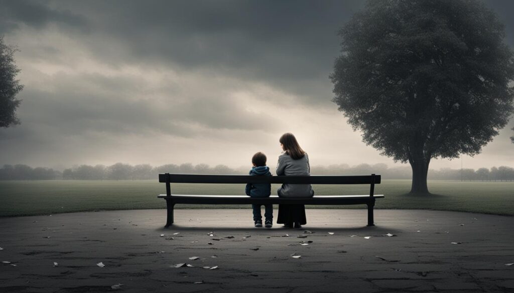 An image of a divorced mother with her son in the park symbolizing divorced with children.