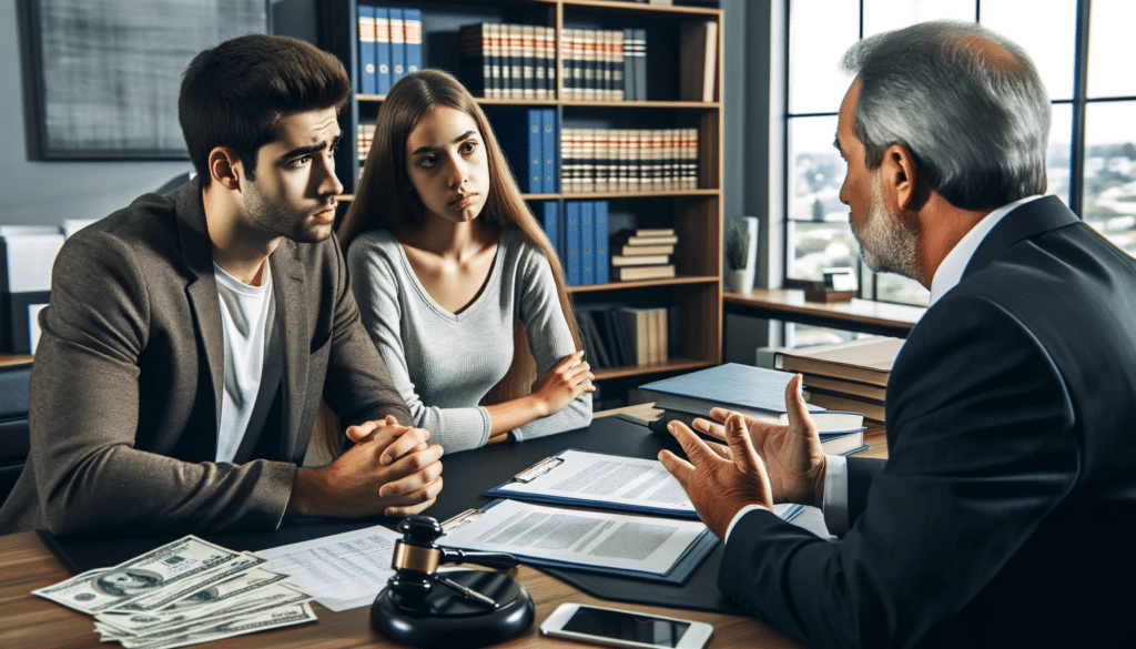 A divorcing couple discussing uncontested divorce in a South Dakota law firm.